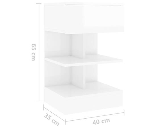 Noptiere, 2 buc., alb extralucios, 40x35x65 cm, 8 image