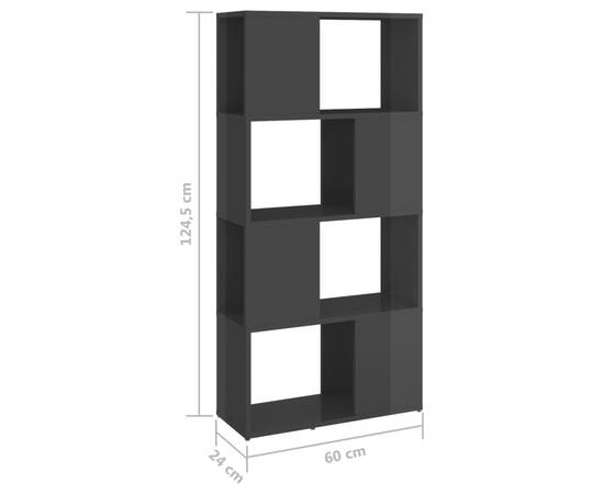 Bibliotecă/separator cameră, gri extralucios, 60x24x124,5 cm, 7 image