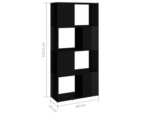 Bibliotecă/separator cameră, negru extralucios, 60x24x124,5 cm, 7 image
