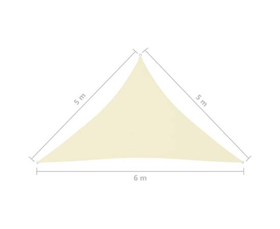 Pânză parasolar, crem, 5x5x6 m, țesătură oxford, triunghiular, 6 image