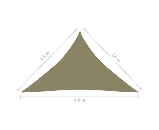 Parasolar, bej, 3,5x3,5x4,9 m, țesătură oxford, triunghiular, 6 image