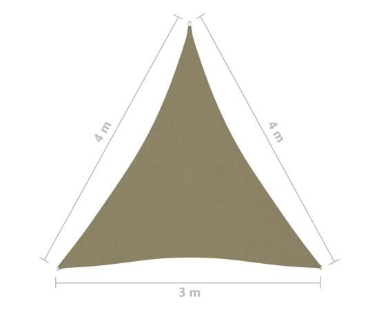 Parasolar, bej, 3x4x4 m, țesătură oxford, triunghiular, 6 image