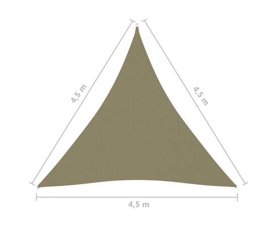Parasolar, bej, 4,5x4,5x4,5 m, țesătură oxford, triunghiular, 6 image