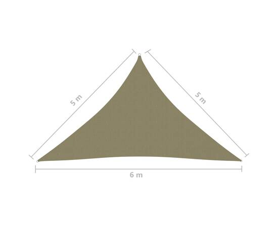 Parasolar, bej, 5x5x6 m, țesătură oxford, triunghiular, 6 image