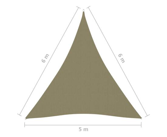 Parasolar, bej, 5x6x6 m, țesătură oxford, triunghiular, 6 image