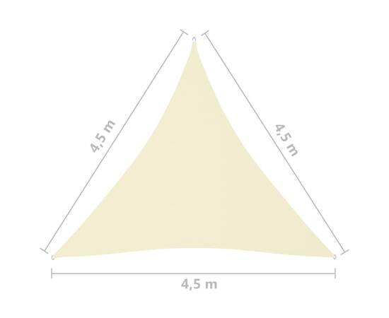 Parasolar, crem, 4,5x4,5x4,5 m, țesătură oxford, triunghiular, 6 image