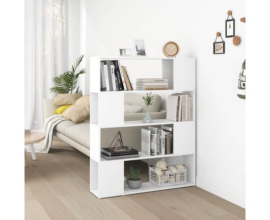 Bibliotecă/separator cameră, alb, 100x24x124 cm