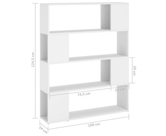 Bibliotecă/separator cameră, alb, 100x24x124 cm, 7 image
