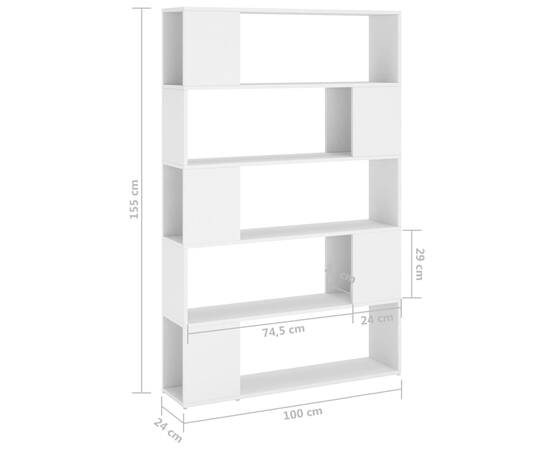 Bibliotecă/separator cameră, alb, 100x24x155 cm, pal, 7 image