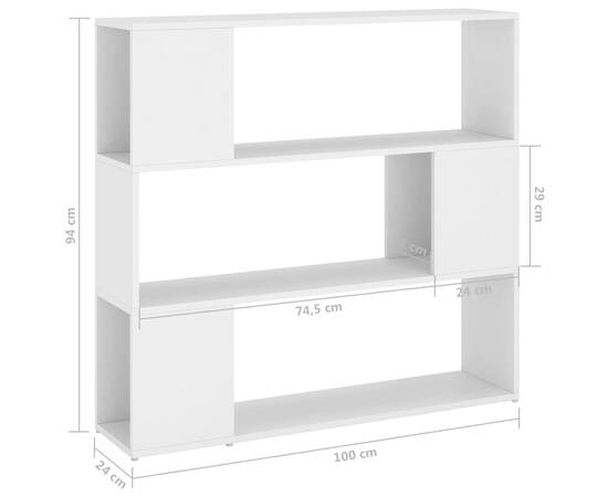 Bibliotecă/separator cameră, alb, 100x24x94 cm, 7 image