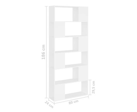 Bibliotecă/separator cameră, alb, 80x24x186 cm, pal, 7 image