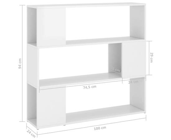 Bibliotecă/separator cameră, alb extralucios, 100x24x94 cm, 7 image
