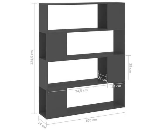 Bibliotecă/separator cameră, gri, 100x24x124 cm, 7 image
