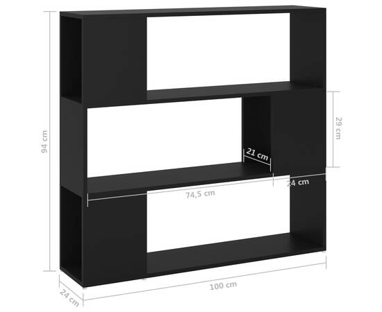 Bibliotecă/separator cameră, negru, 100x24x94 cm, 7 image