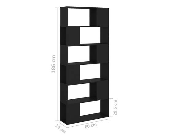 Bibliotecă/separator cameră, negru, 80x24x186 cm, pal, 7 image
