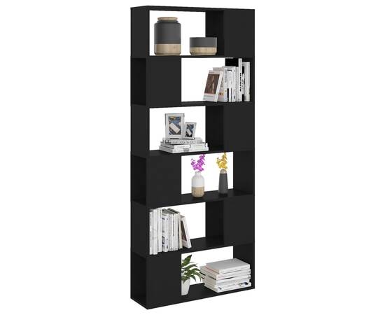 Bibliotecă/separator cameră, negru, 80x24x186 cm, pal, 3 image