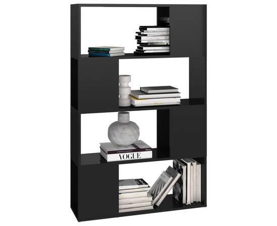 Bibliotecă/separator cameră, negru extralucios, 80x24x124,5 cm, 4 image