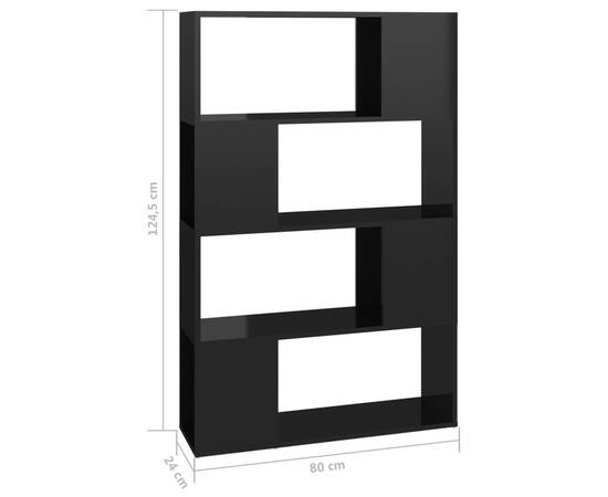 Bibliotecă/separator cameră, negru extralucios, 80x24x124,5 cm, 7 image