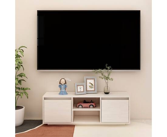 Comodă tv, alb, 110x30x40 cm, lemn masiv de pin