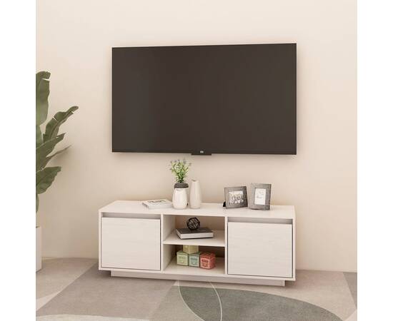 Comodă tv, alb, 110x30x40 cm, lemn masiv de pin, 3 image