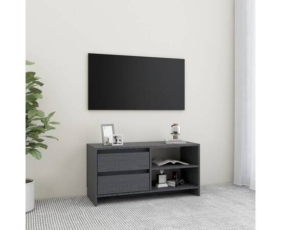 Comodă tv, gri, 80x31x39 cm, lemn masiv de pin