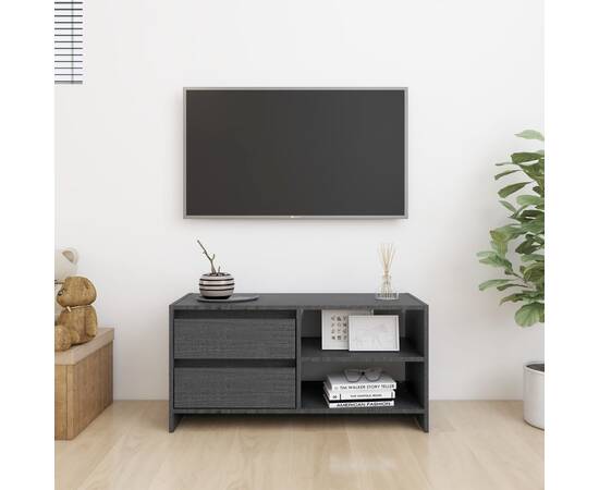 Comodă tv, gri, 80x31x39 cm, lemn masiv de pin, 3 image