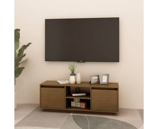 Comodă tv, maro miere, 110x30x40 cm, lemn masiv de pin, 3 image