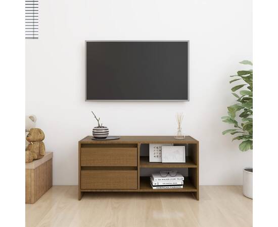 Comodă tv, maro miere, 80x31x39 cm, lemn masiv de pin, 3 image