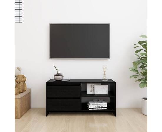 Comodă tv, negru, 80x31x39 cm, lemn masiv de pin, 3 image