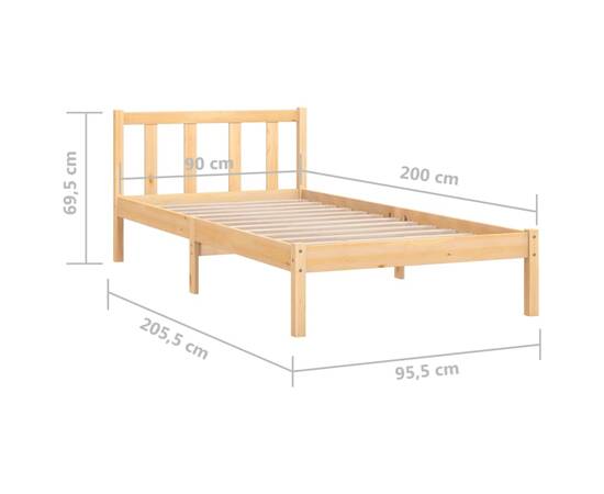 Cadru de pat, 90x200 cm, lemn masiv de pin, 9 image