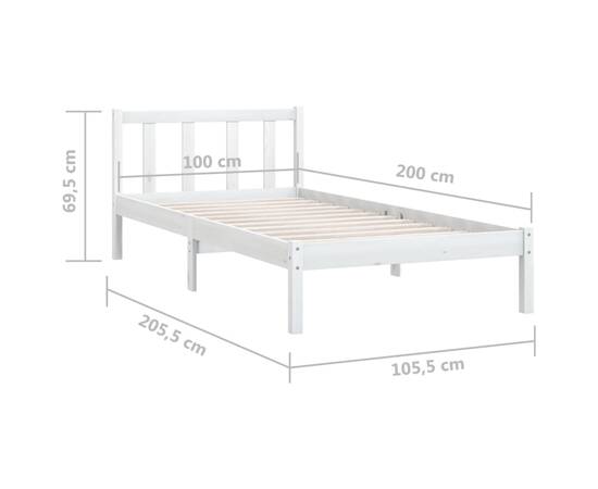 Cadru de pat, alb, 100x200 cm, lemn masiv de pin, 9 image