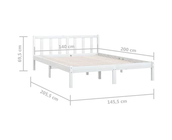 Cadru de pat, alb, 140x200 cm, lemn masiv de pin, 9 image