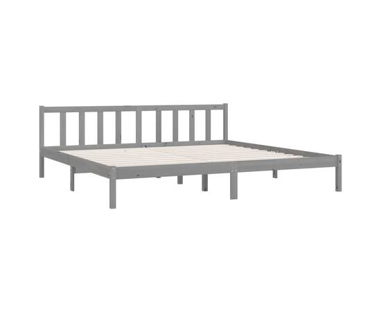 Cadru de pat, gri, 200x200 cm, lemn masiv de pin, 3 image