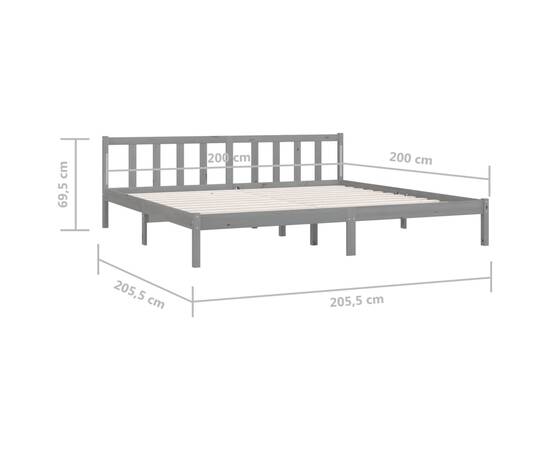 Cadru de pat, gri, 200x200 cm, lemn masiv de pin, 9 image