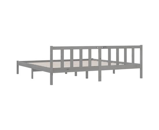 Cadru de pat, gri, 200x200 cm, lemn masiv de pin, 6 image