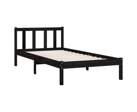 Cadru de pat, negru, 100x200 cm, lemn masiv de pin, 3 image