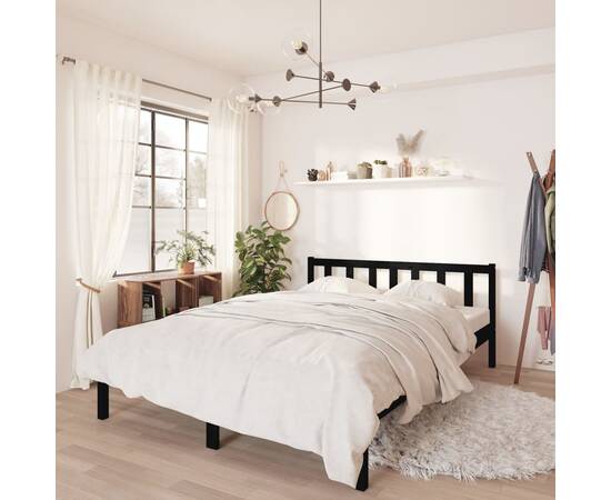 Cadru de pat, negru, 140x190 cm, lemn de pin masiv