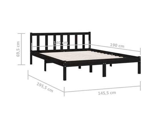 Cadru de pat, negru, 140x190 cm, lemn de pin masiv, 9 image