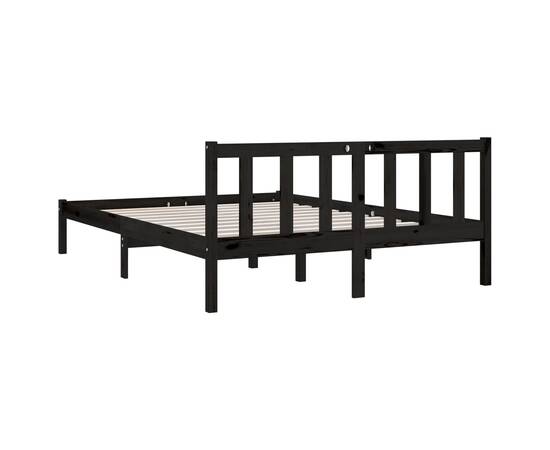 Cadru de pat, negru, 140x190 cm, lemn de pin masiv, 6 image