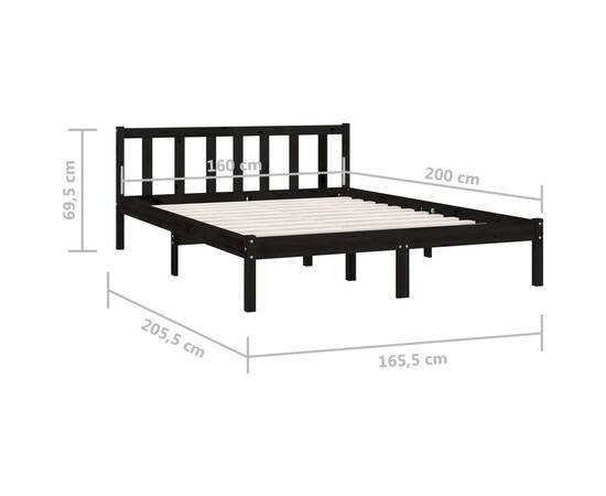 Cadru de pat, negru, 160x200 cm, lemn masiv de pin, 9 image