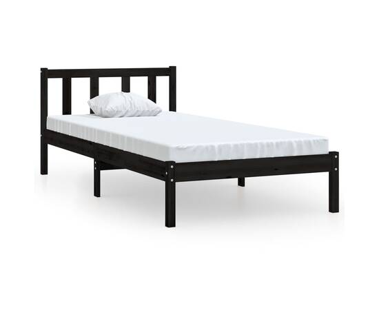 Cadru de pat, negru, 90x200 cm, lemn masiv de pin, 2 image