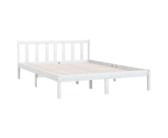 Cadru de pat uk double, alb, 135x190 cm, lemn masiv de pin, 3 image