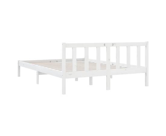Cadru de pat uk double, alb, 135x190 cm, lemn masiv de pin, 6 image