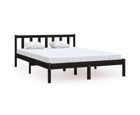 Cadru de pat uk double, negru, 135x190 cm, lemn masiv de pin, 2 image