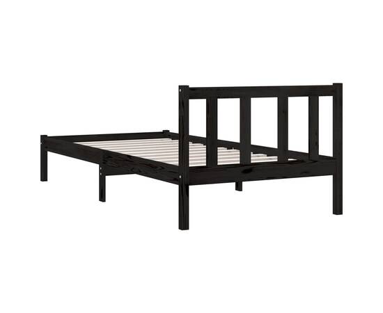 Cadru de pat uk single, negru, 90x190 cm, lemn masiv de pin, 6 image