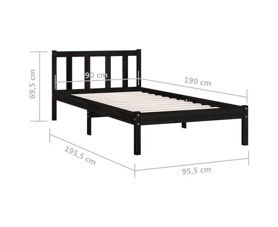 Cadru de pat uk single, negru, 90x190 cm, lemn masiv de pin, 9 image