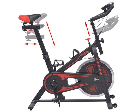 Bicicletă antrenament fitness, cu senzor puls, negru și roșu, 3 image