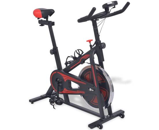 Bicicletă antrenament fitness, cu senzor puls, negru și roșu, 2 image