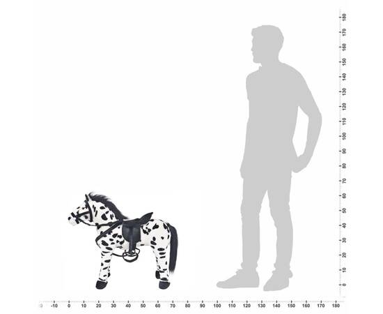 Cal de jucărie din pluș xxl, alb și negru, 6 image