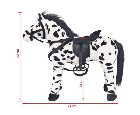 Cal de jucărie din pluș xxl, alb și negru, 7 image